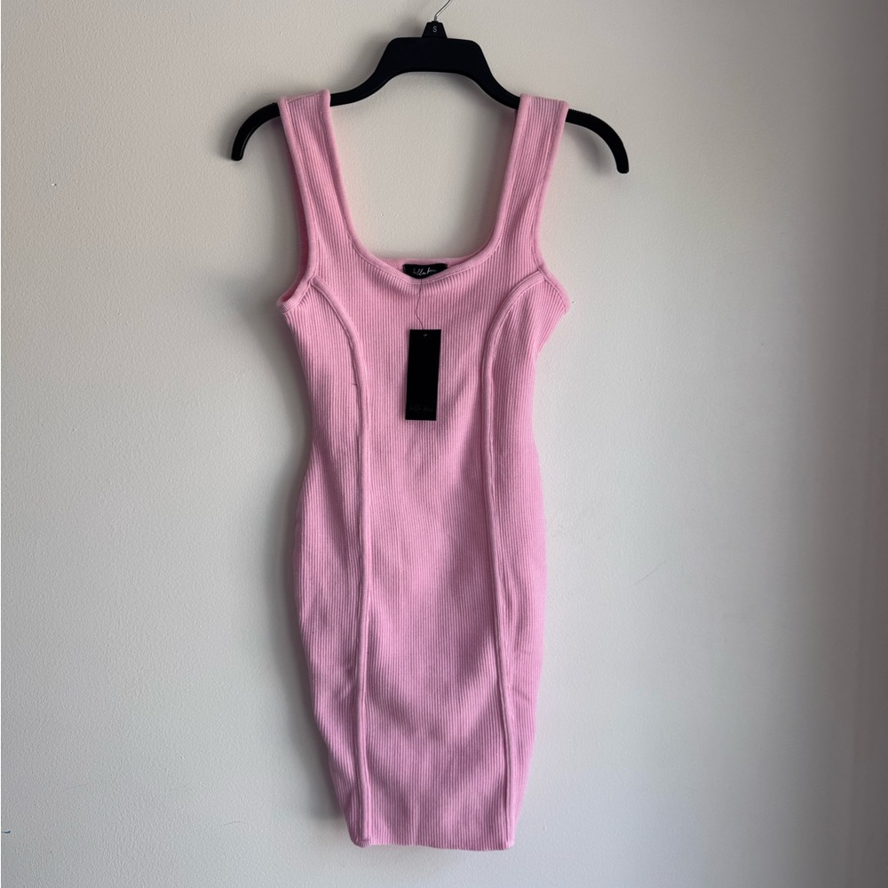 Chic Pink Ribbed Mini Dress